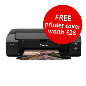 Canon PRO-300 printer with text saying 'free printer cover worth £28'