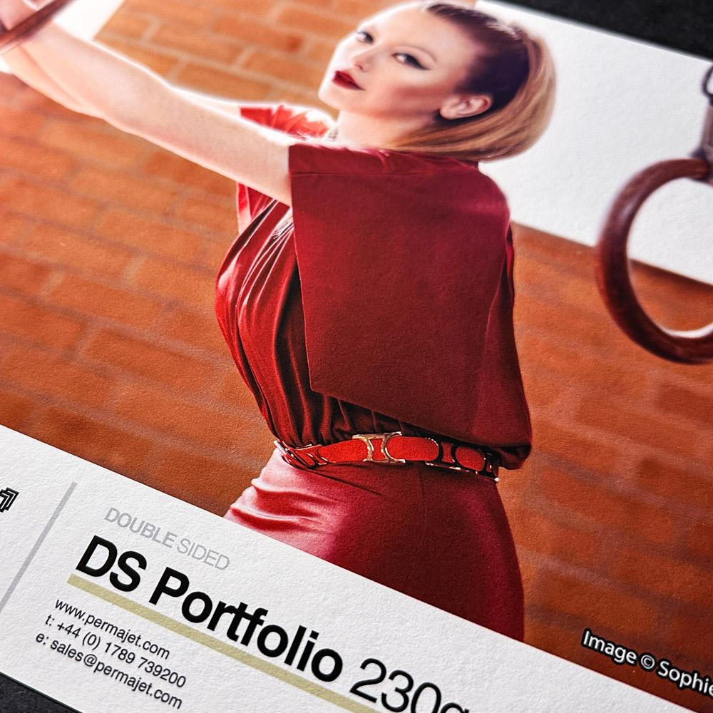 Close up of a printed sheet of DS Portfolio 230