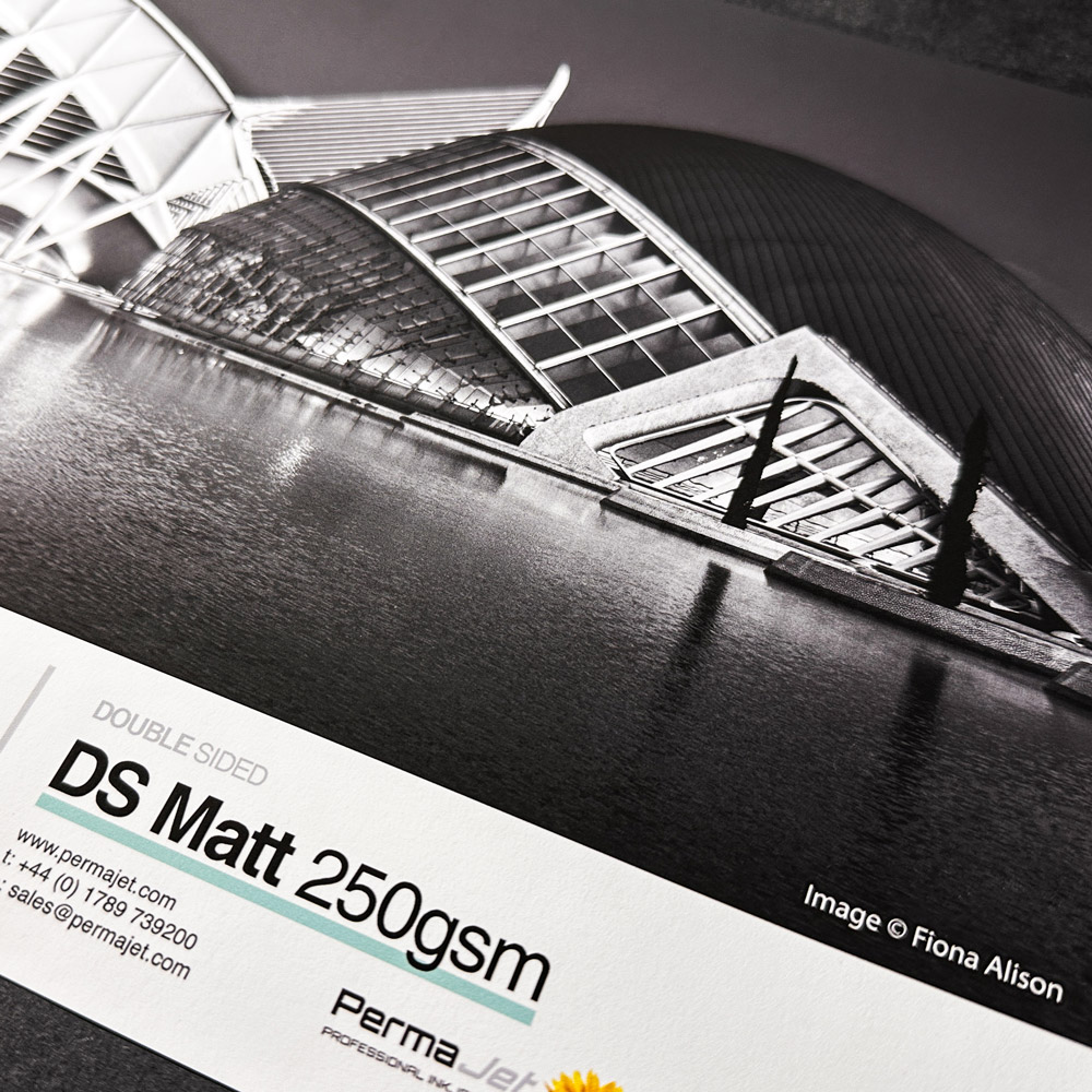 Close up of a printed sheet of DS Matt 250