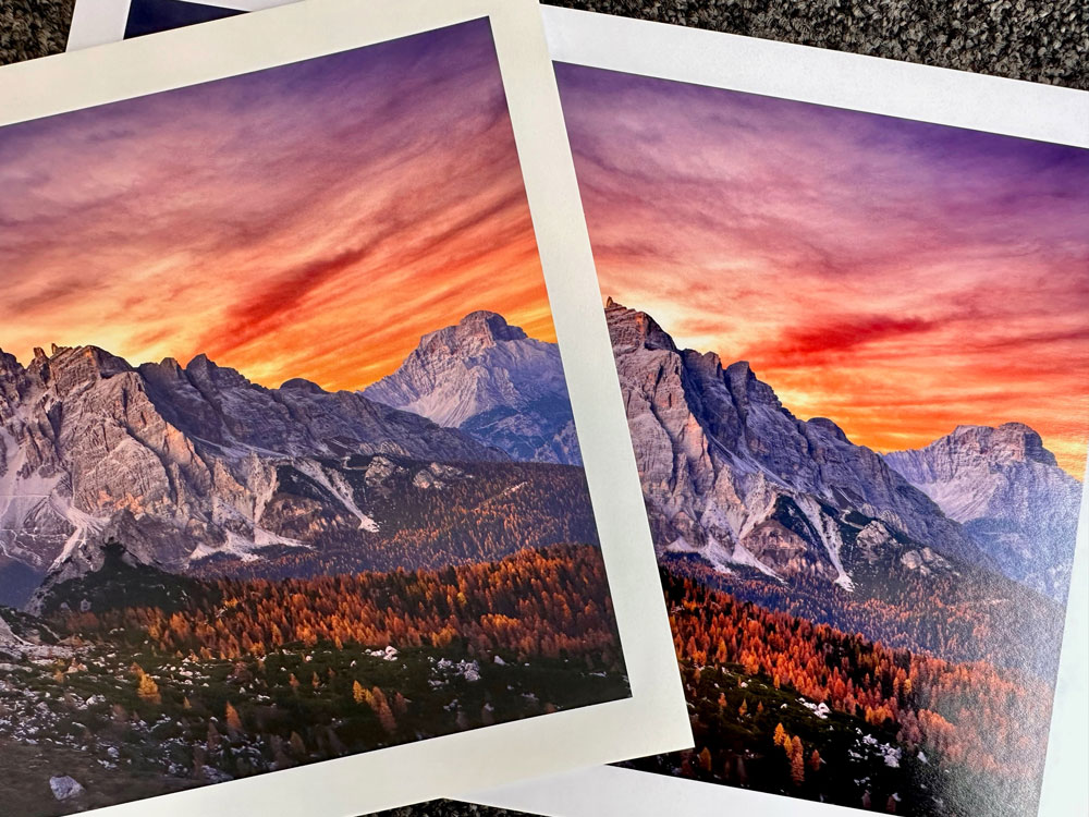 Two prints side by side of a sunset landscape