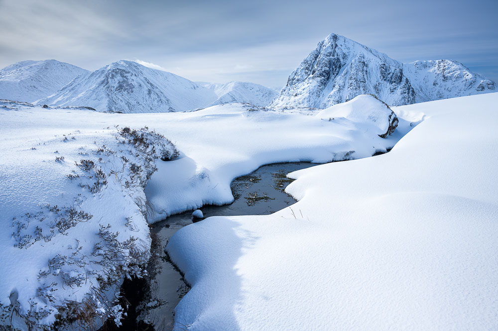 Scottish landscape covered in snow