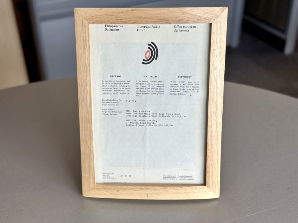 Framed certificate of the European Patent