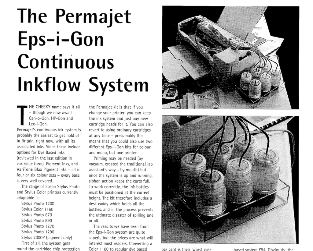 Old advert dating back to 2001 showcasing the Continuous Inkflow System